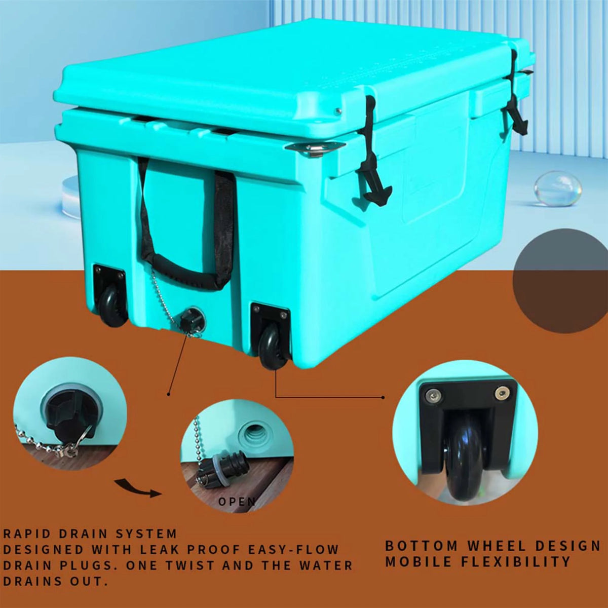 Segmart 65QT Hard Insulated Portable Cooler for Camping, Ultra-Light Insulated Ice Chest Box with 2 Wheels, Leak-Proof Cooler for Drink, Beverage, Beach, Camping, Picnic, Barbecue, Khaki