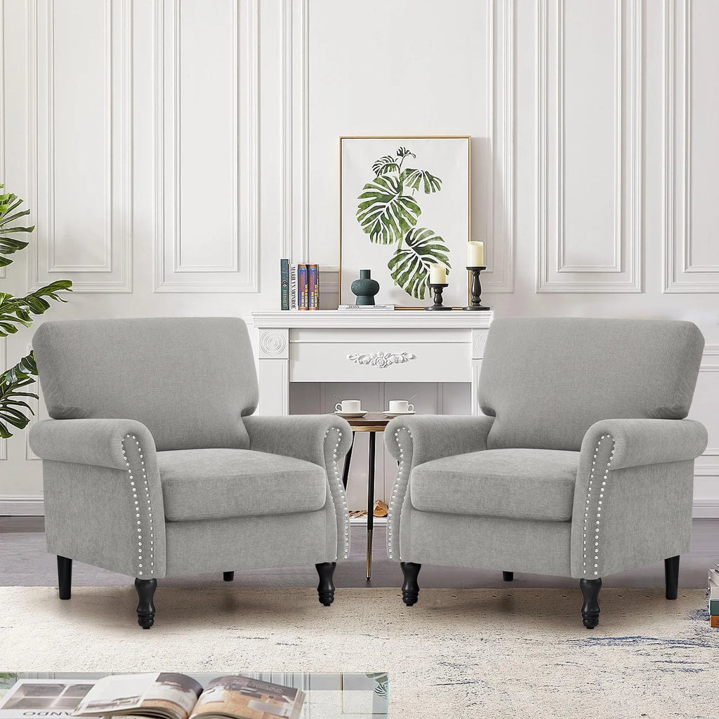 2026 NewCOOLHUT Modern Accent Chair Armchair, Linen Fabric Upholstered Comfy Single Sofa with Solid Wood Frame for Living Room, Gray