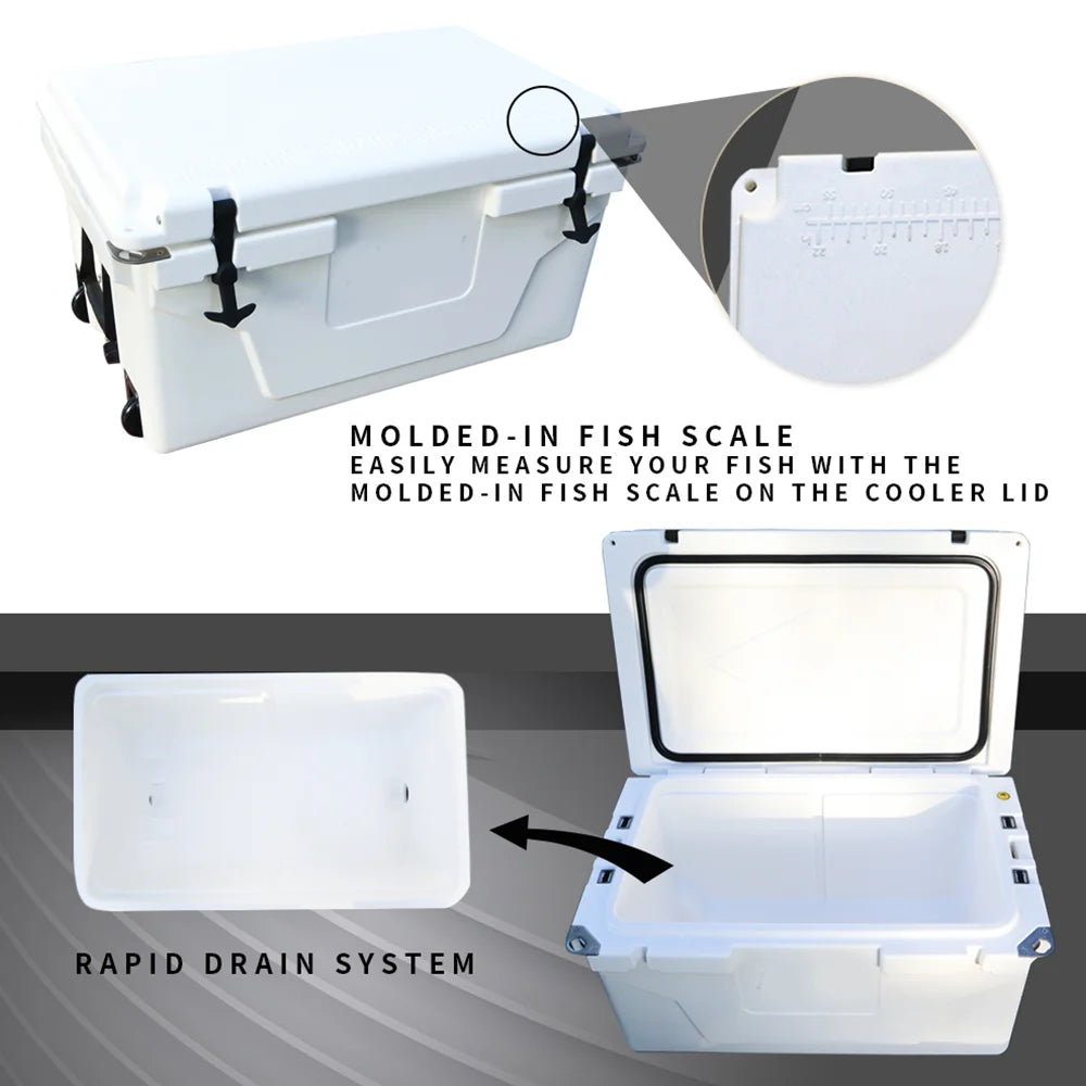 65 Quart Hard Large Cooler Box,Insulation Portable Ice Chest Box with 2 Wheels and Handle,400lbs Weight Capacity,Cooler Box for Beach, Drink, Beverage, Camping, Picnic, Fishing, Boat, Barbecue