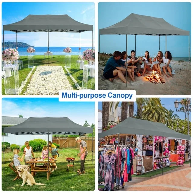 SANOPY 10'x20' Pop Up Canopy Waterproof Folding Tent Outdoor Easy Set-up Instant Tent Heavy Duty Commercial Wedding Party Shelter with 6 Removable Sidewalls, 4 Sandbags, Roller Bag, Black