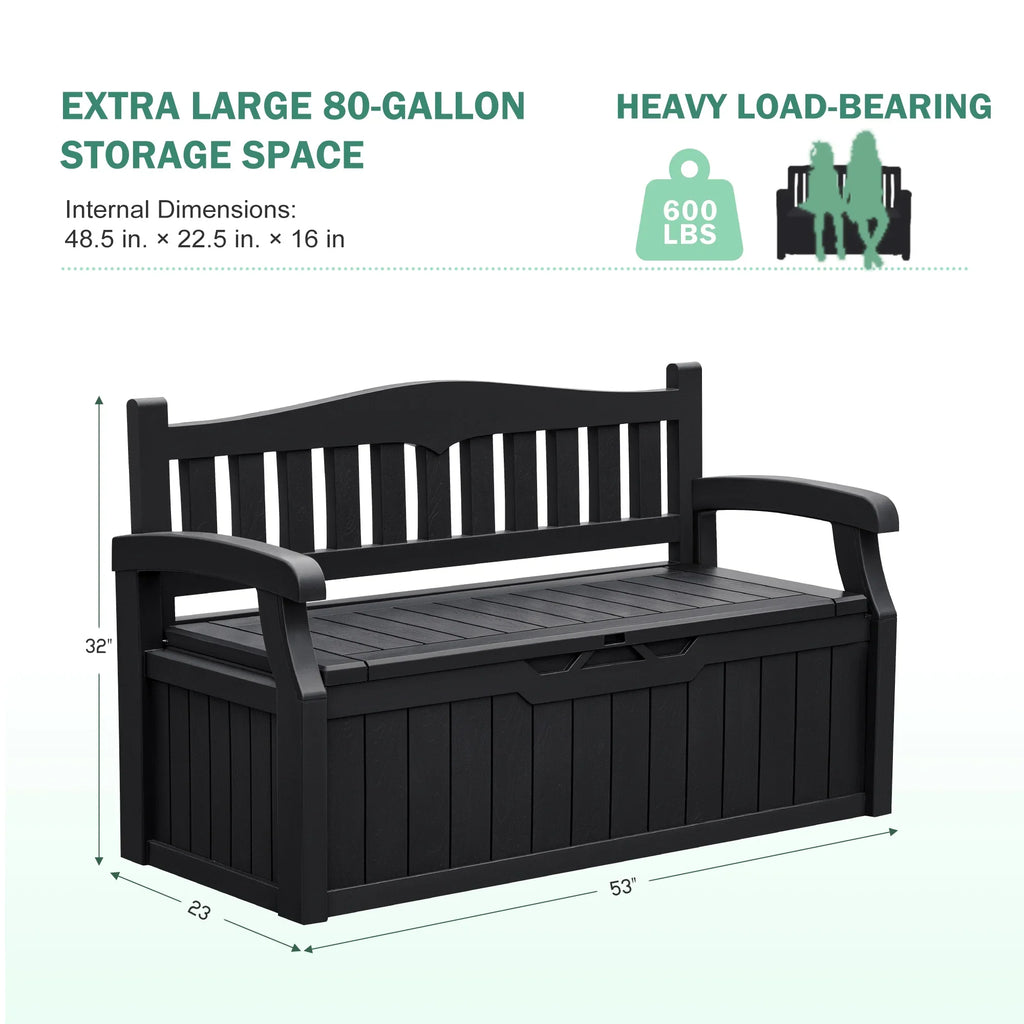 2026 NewHomall 80 Gallon Plastic Storage Bench Made Of Durable Weatherproof Resin And Deck-Box Organized Storage Compartment For Outdoor Patios And Lawns,Black