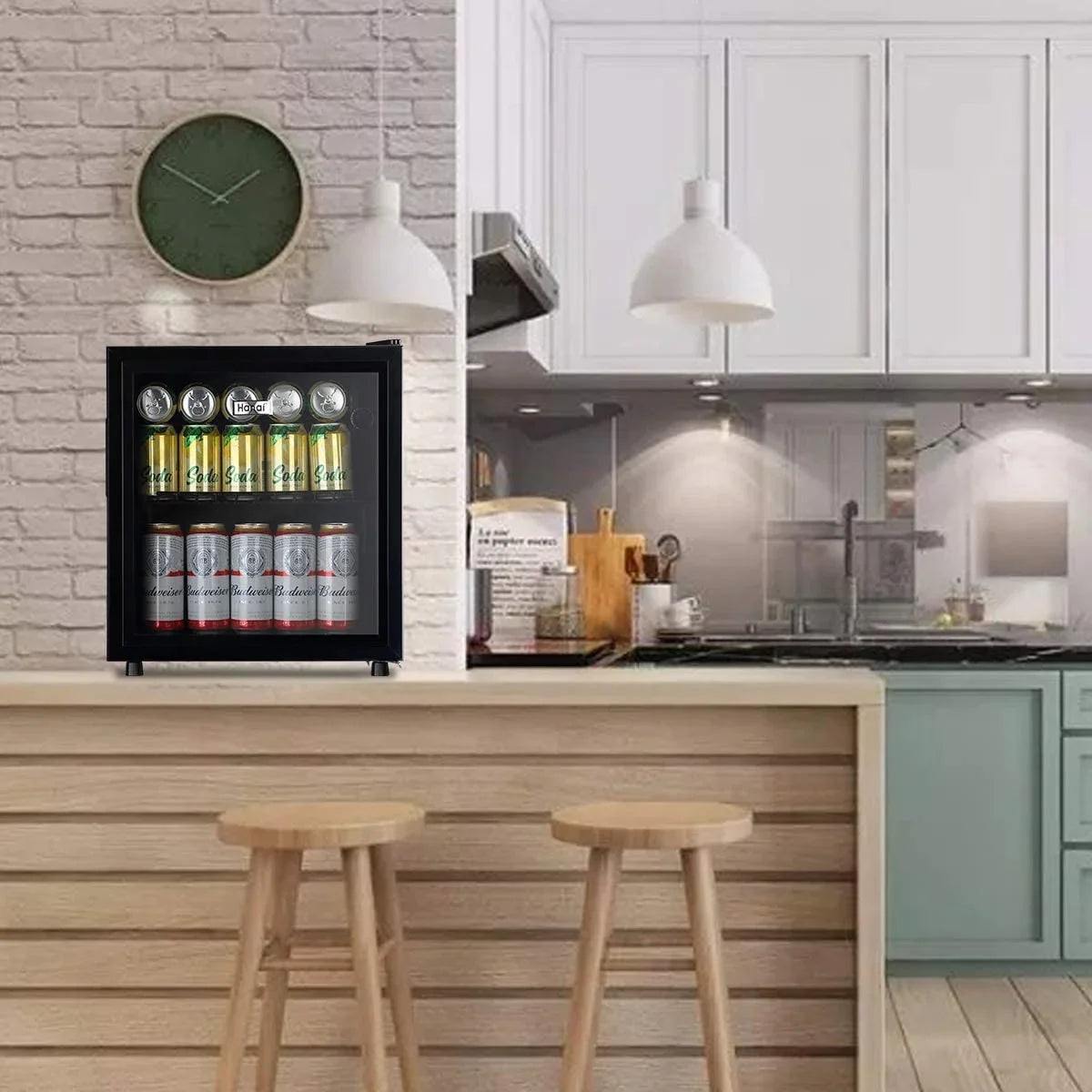 2026 NewWANAI Compact Beverage Refrigerator, 100 Can Capacity, Glass Door, Black Stainless Steel