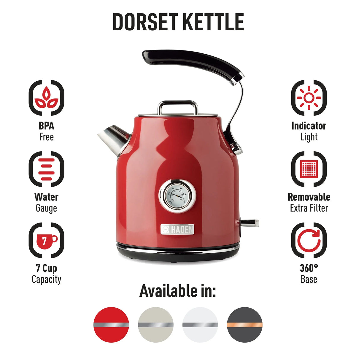 2026 NewHaden Dorset 1.7 Liter Electric Water Kettle with Base, Putty & Chrome