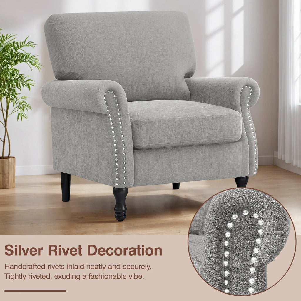 2026 NewCOOLHUT Modern Accent Chair Armchair, Linen Fabric Upholstered Comfy Single Sofa with Solid Wood Frame for Living Room, Gray