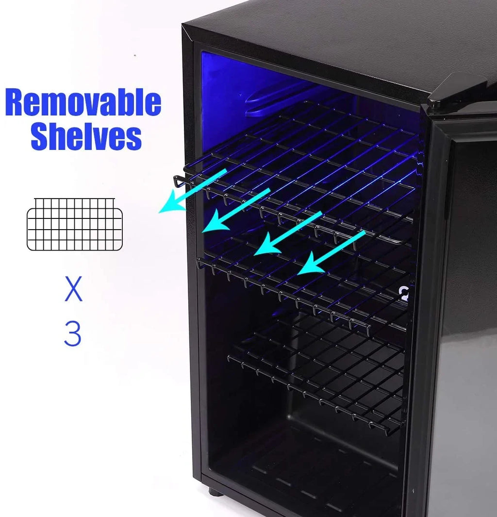 2026 NewWANAI Compact Beverage Refrigerator, 100 Can Capacity, Glass Door, Black Stainless Steel
