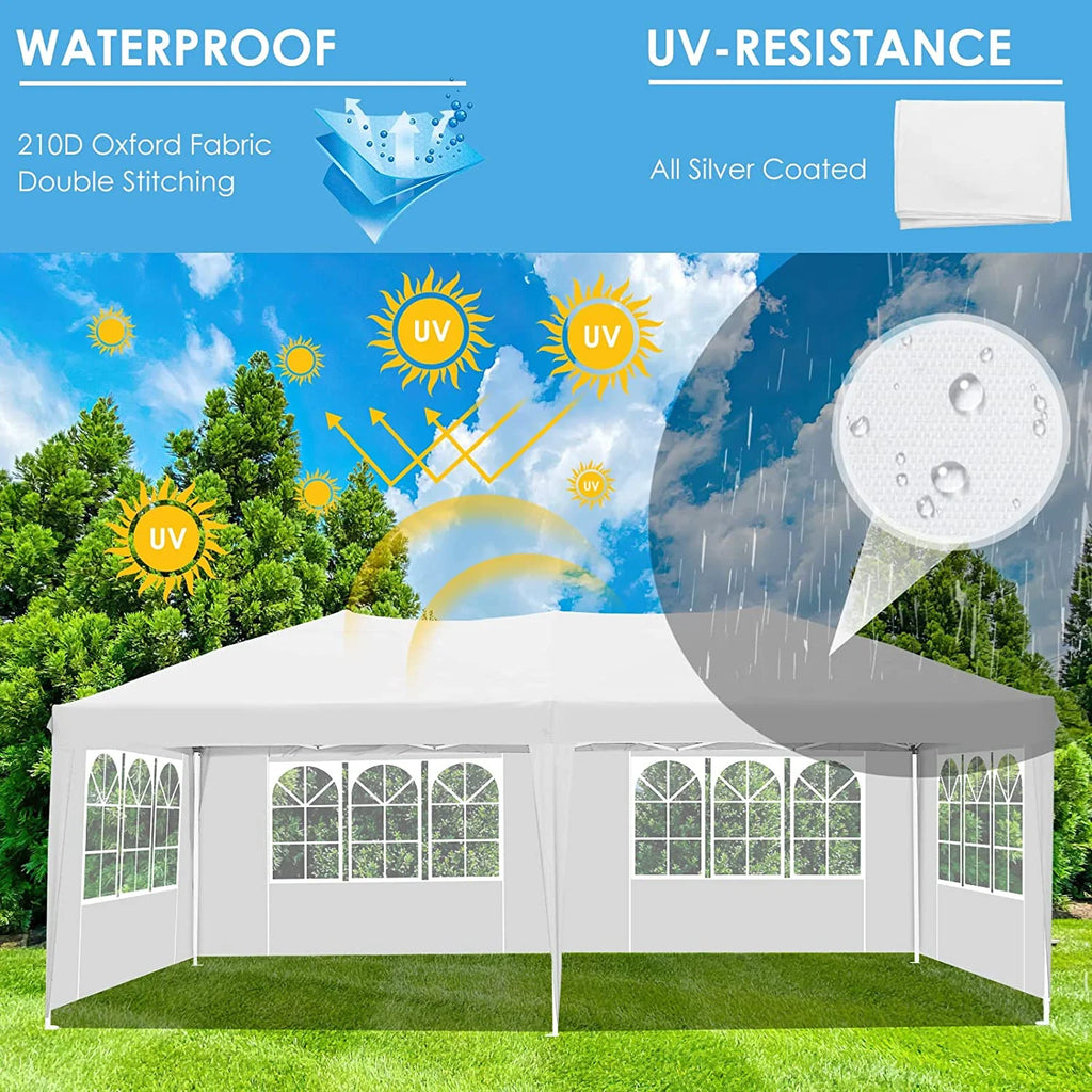 LAZY BUDDY 10'x20' Pop up Canopy Tent with 6 Sidewalls, Heavy Duty Outdoor Canopy Tent Commercial Instant Folding Sun Shelter for Party, Wedding, Camping