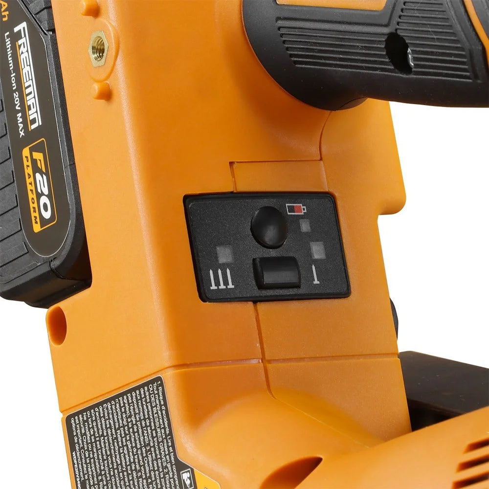 Freeman PE20V2183 20 Volt Cordless and Brushless 21 Degree 3-1/4" Framing Nailer Kit with Lithium Ion Battery, Charger, and Bag -C 750 Shots per Charge