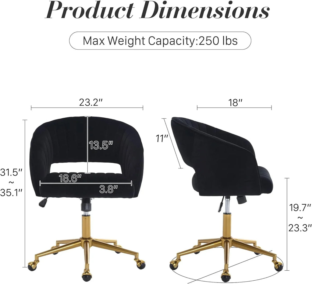 2026 NewHome Office Swivel Desk Chair, Modern Velvet Vanity Chair, Height Adjustable Armchair with Gold Base, Ergonomic Office Chair for Task Study Computer Room, Beige