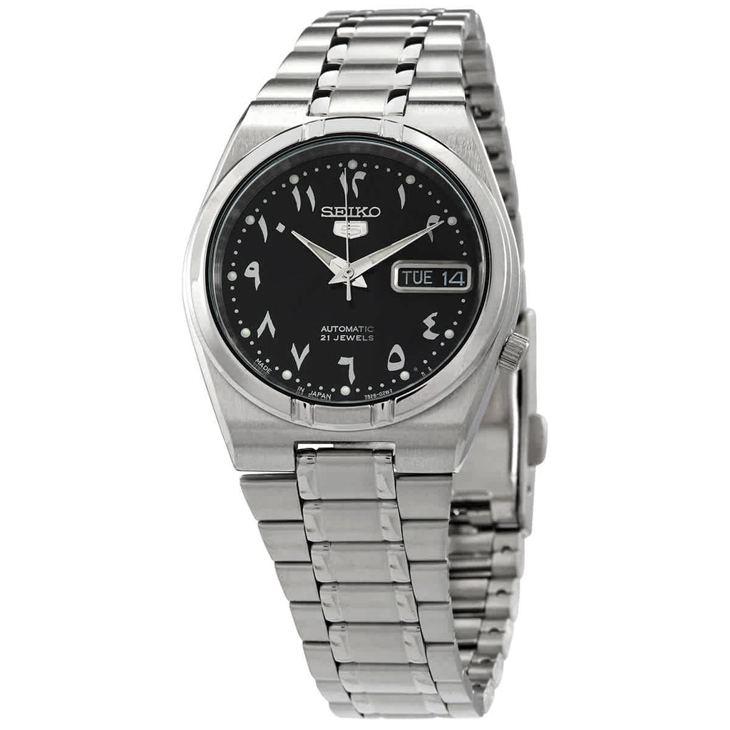 2026 NewSeiko 5 Automatic Black Arabic Dial Stainless Steel Men's Watch SNK063J5