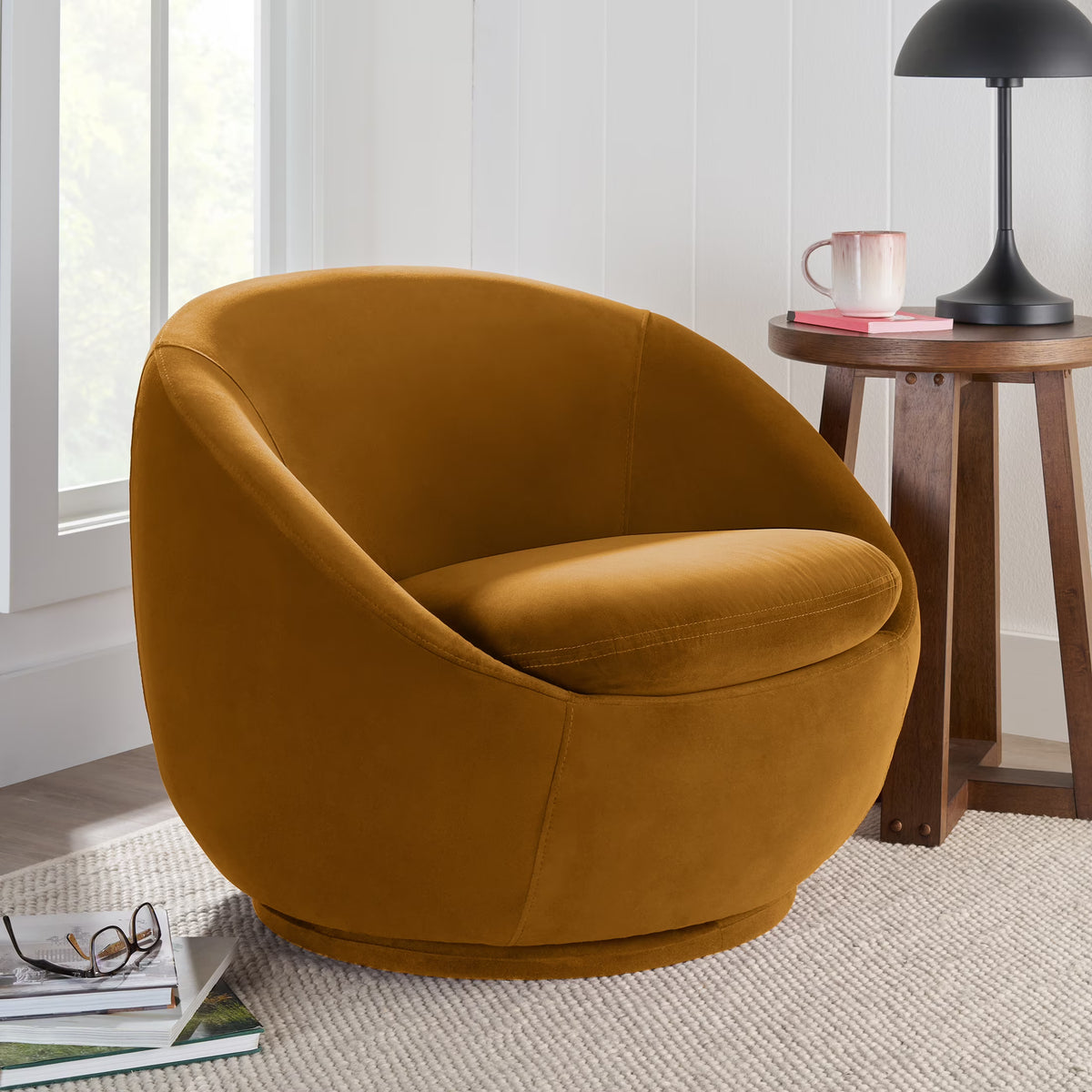 2026 NewBetter Homes & Gardens Mira Swivel Accent Chair, Cream Shearling