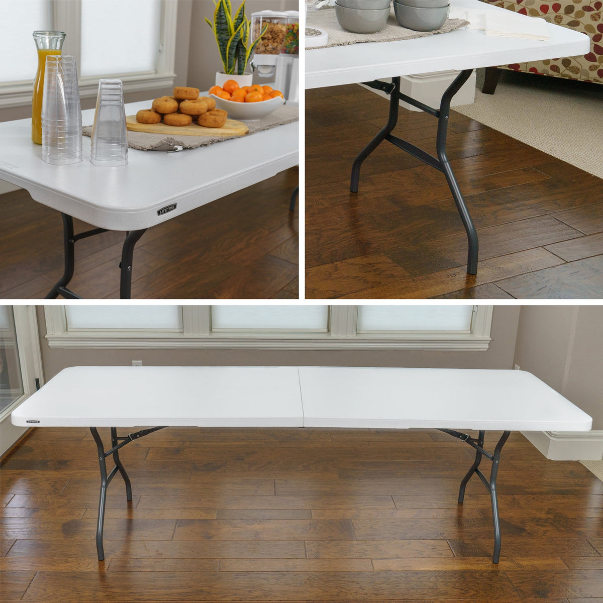 Lifetime 8 Foot Fold-in-Half Rectangle Table, Indoor/Outdoor Commercial Grade, White Granite (280270)