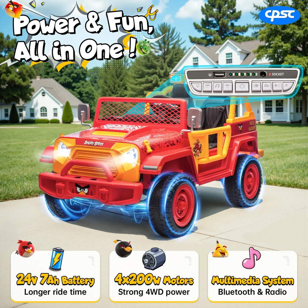 2026 NewJoyracer 24 Volt Ride on Toys for Big Kids, Licensed Angry Birds Ride on Truck with Remote, 2 Seater 4WD Electric Ride ons with Shovel, Bluetooth, Lights, Power Car Wheels for 3-8, 130lbs, Green