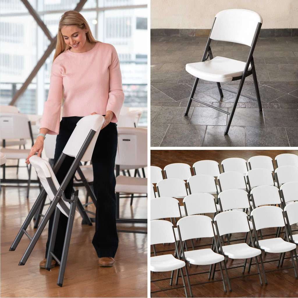 Lifetime (4) 8-Foot Rectangle Stacking Tables and (32) Chairs Combo Indoor/Outdoor Commercial Grade, White Granite (80410)