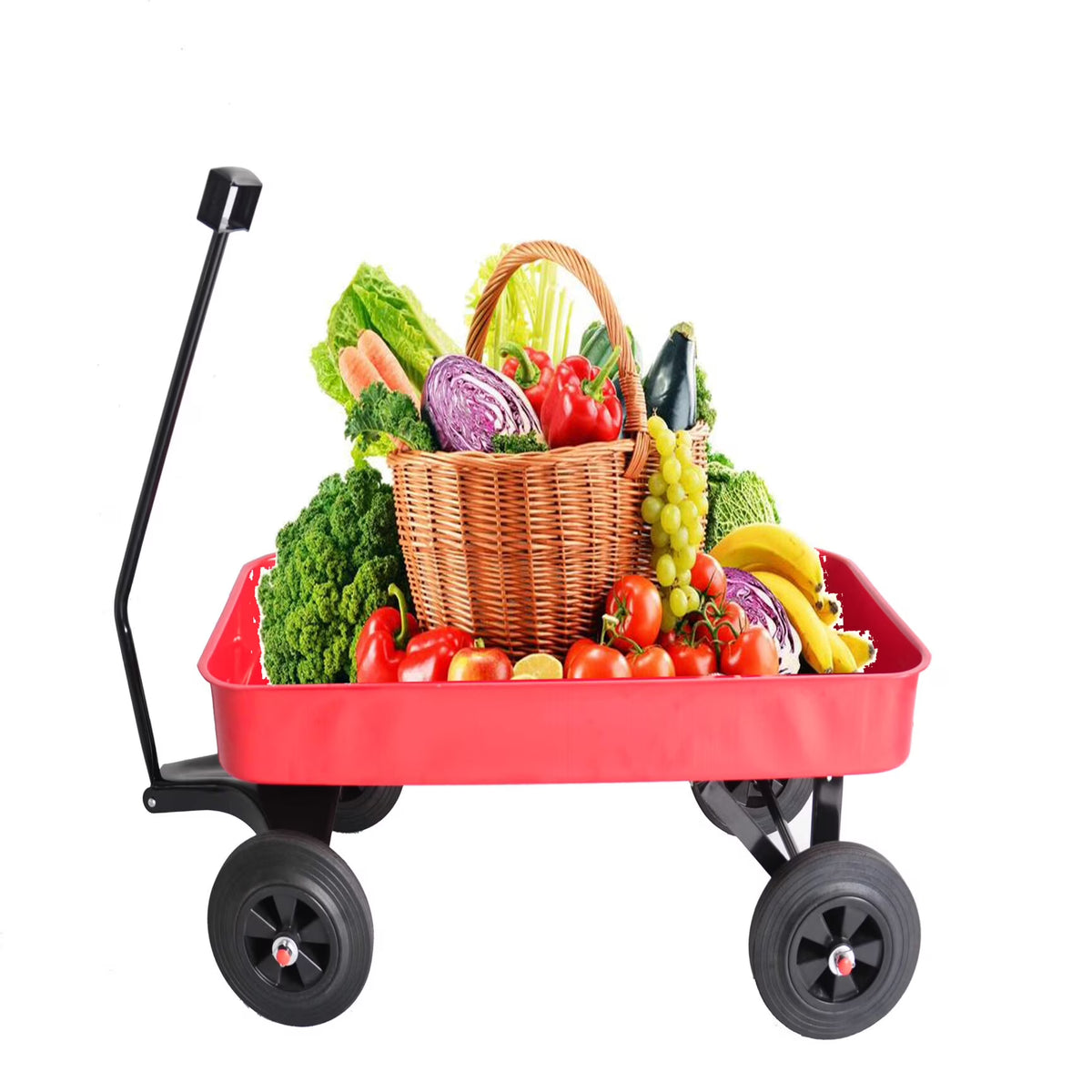 Collapsible Folding Wagon, Push Pull Foldable Beach Wagon Cart with All-Terrain Wheels, Heavy Duty Utility Grocery Wagon for Outdoor Camping Garden Sport Shopping,Pink