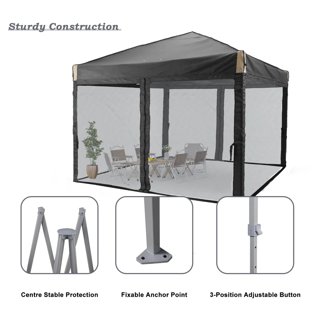 Aoodor 12'x12' Pop Up Canopy with Removable Mesh Sidewalls, Outdoor Portable Instant Shelter Tent-Black