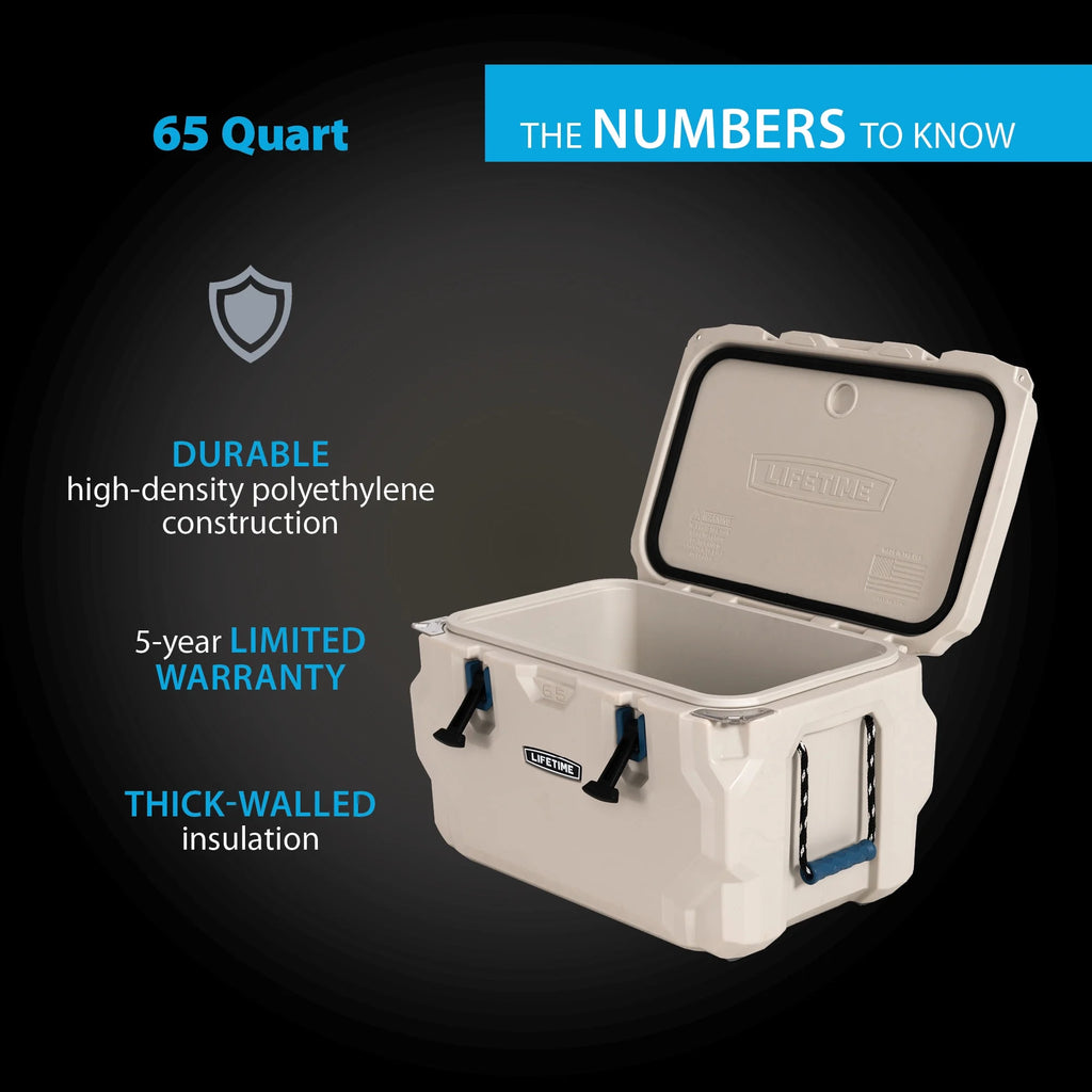 Lifetime 65 qt Bear-Resistant Camping Cooler, Premium High Performance, Ice Retention, Hard Cooler, 75 Can Capacity, Arctic White (90997)