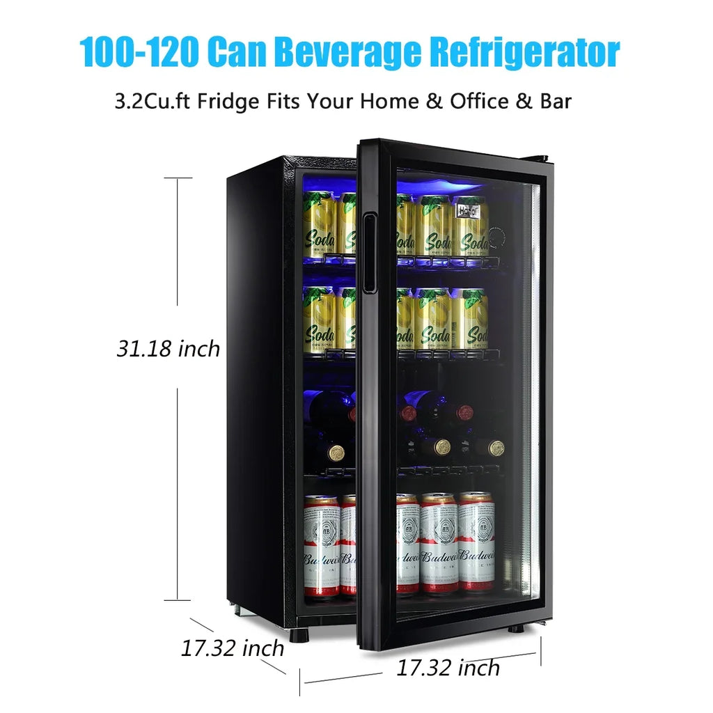 2026 NewWANAI Compact Beverage Refrigerator, 100 Can Capacity, Glass Door, Black Stainless Steel
