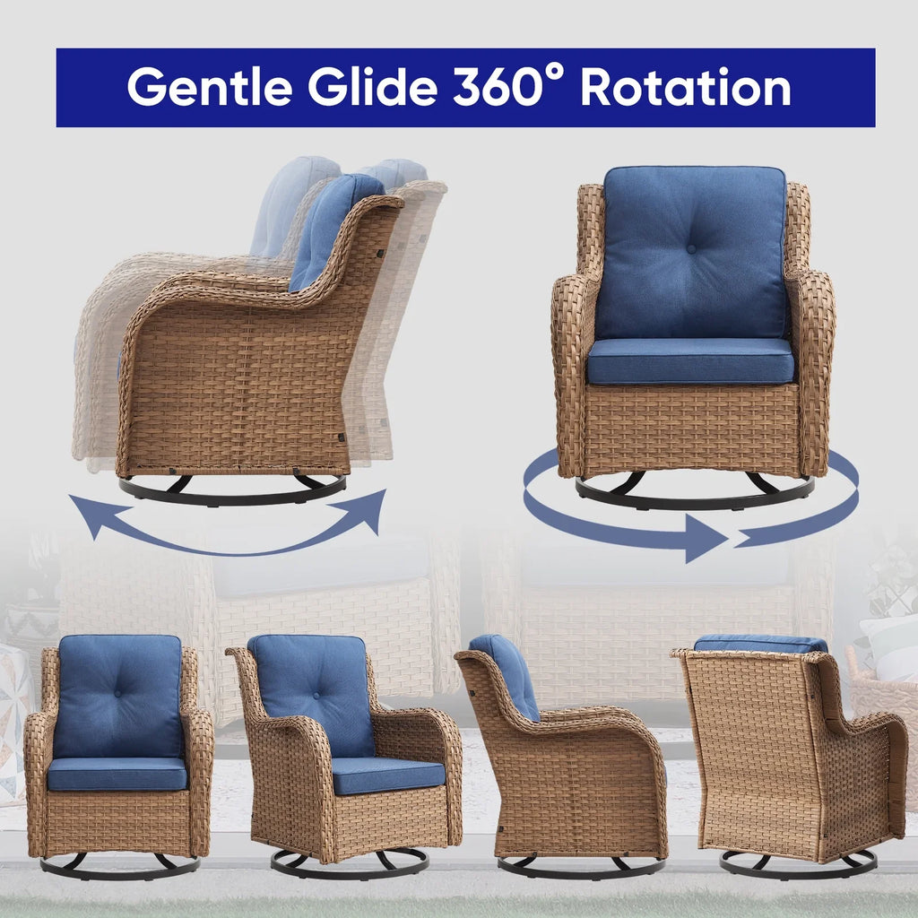 2026 NewPOCASSY 3 Piece Patio Set Outdoor Wicker Glider Rocking and Swivel Chairs with Cushions