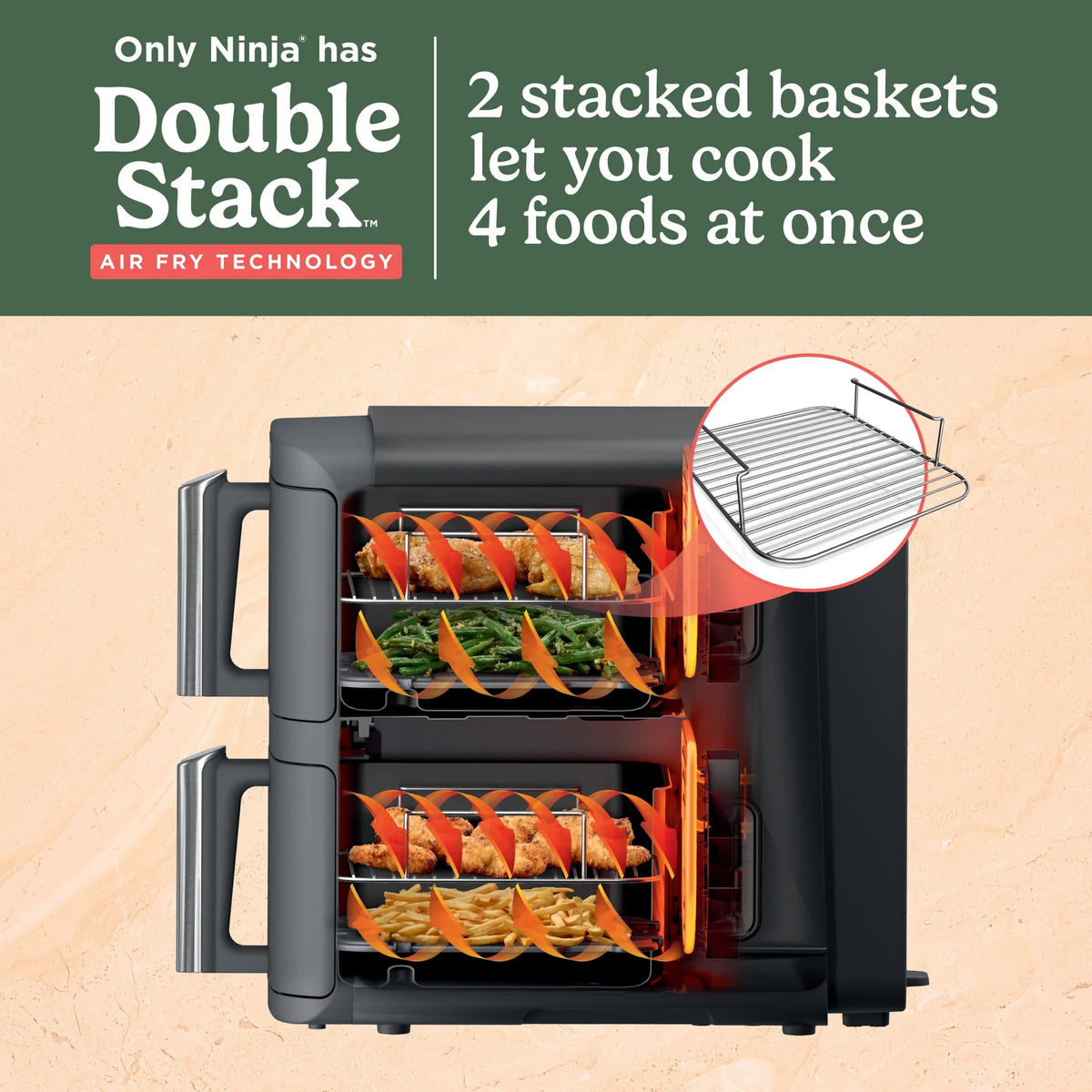 2026 NewNinja DoubleStack XL 2-Basket Air Fryer, DoubleStack Technology Cooks 4 Foods at Once, Space Saving Design, 10 QT, 4-in-1, Smart Finish & Match Cook, SL400