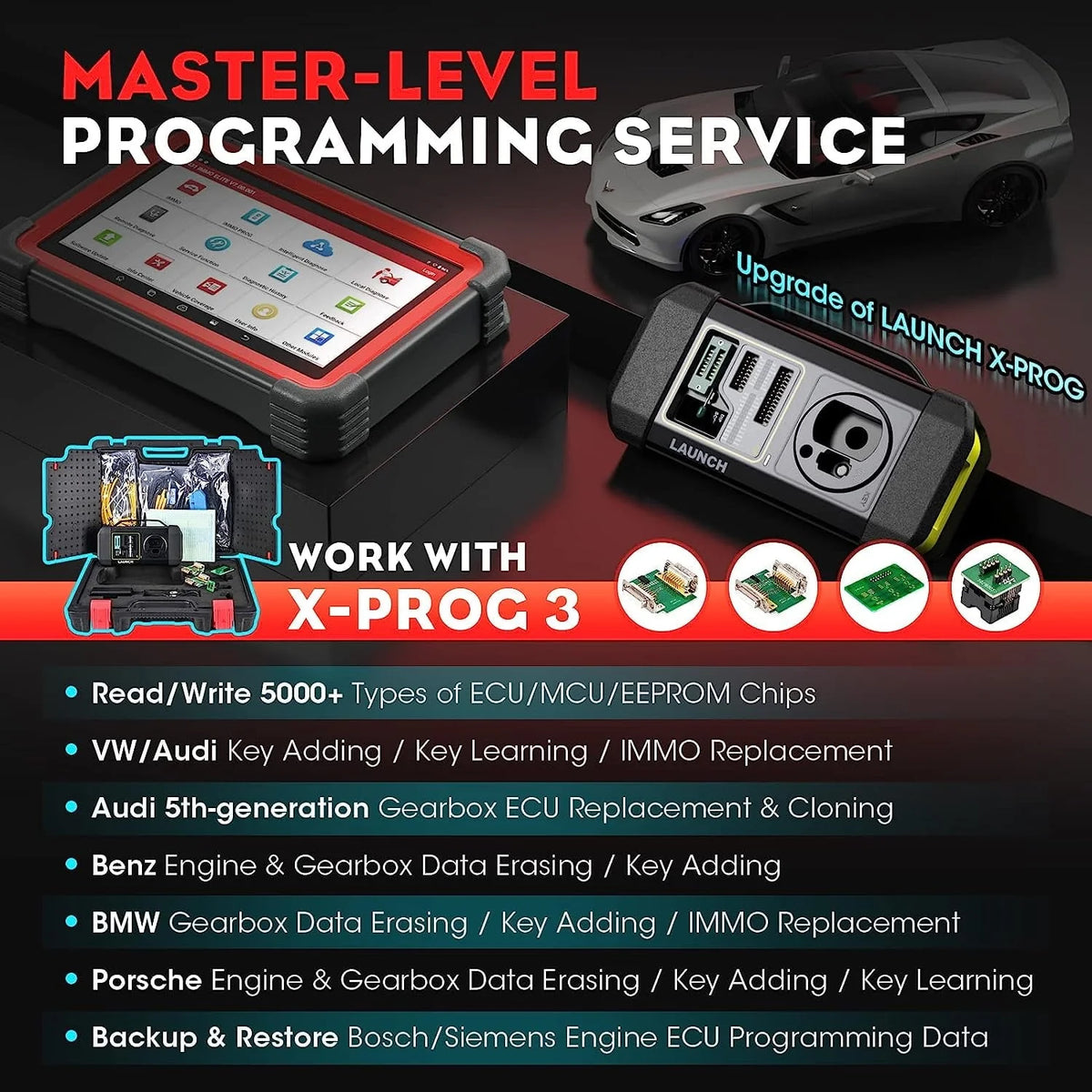 LAUNCH X431 IMMO Elite Key Programming Car Diagnostic Scan Tool with X-PROG3 Key Programmer, ECU Clone/match, CANFD&DOIP, 39+ Services 2 Years Free Update