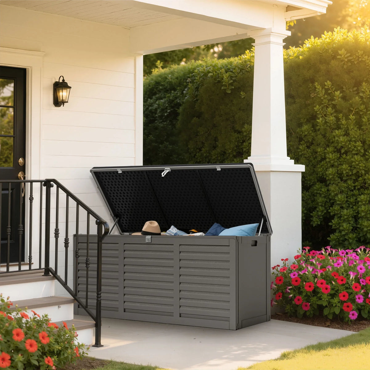 2026 NewOutdoor Storage Box, 130GAL Waterproof Deck Box, Lockable Pool Patio Storage Indoor Toy Box, Outdoor Storage Bench for Porch, Max Load Weight 500LBS