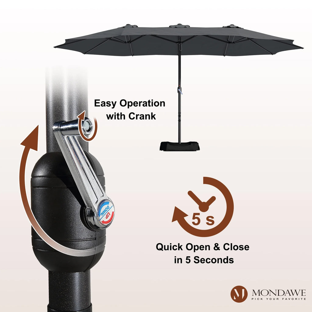 2026 NewMondawe 15ft Patio Umbrella Rectangular Outdoor Market Umbrella with Base and LED Lights Beige