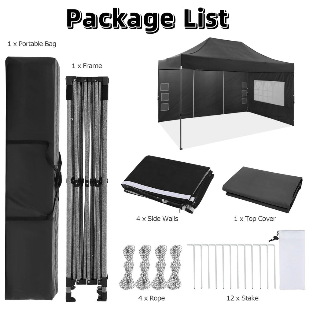COBIZI 10x20 Heavy Duty Pop up Canopy Tent with 6 sidewalls Easy Up Commercial Outdoor Canopy Wedding Party Tent for Beach All Season Wind & Waterproof Gazebo with Roller Bag,Black(Frame Thickened)