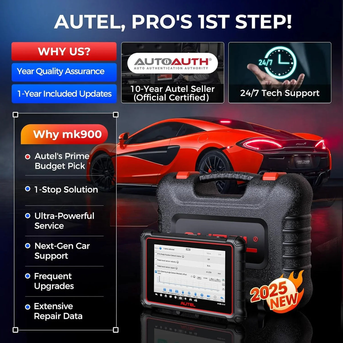 2026 NewAutel Scanner MaxiCOM MK900 Automotive Diagnostic Scan Tool OBD2 All System Diagnose, 40+ Service, Active Tests, FCA Autoauth & SGW, Upgraded Ver. of MaxiCheck MX808S, MX900