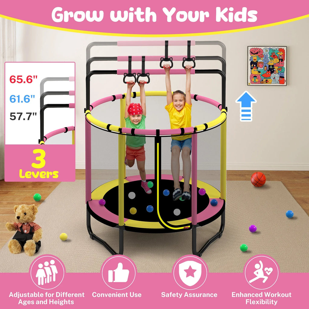 2026 NewMini Round Trampoline for Kids with Basketball Hoop, SEGMART 55'' Indoor Outdoor Toddler Trampoline with Enclosure Net, Swing, Sandbag, Ring, Ocean Balls, Small Trampoline Gift for Boys Girls, Blue
