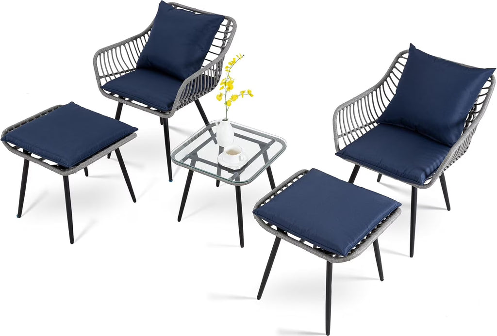 2026 NewFHFO 3 Piece Patio Bistro Set, Outdoor Wicker Apartment Balcony Furniture Sets, Rattan Table and Chairs Set of 2 for Porch Backyard Lawn Poolside Deck, Beige