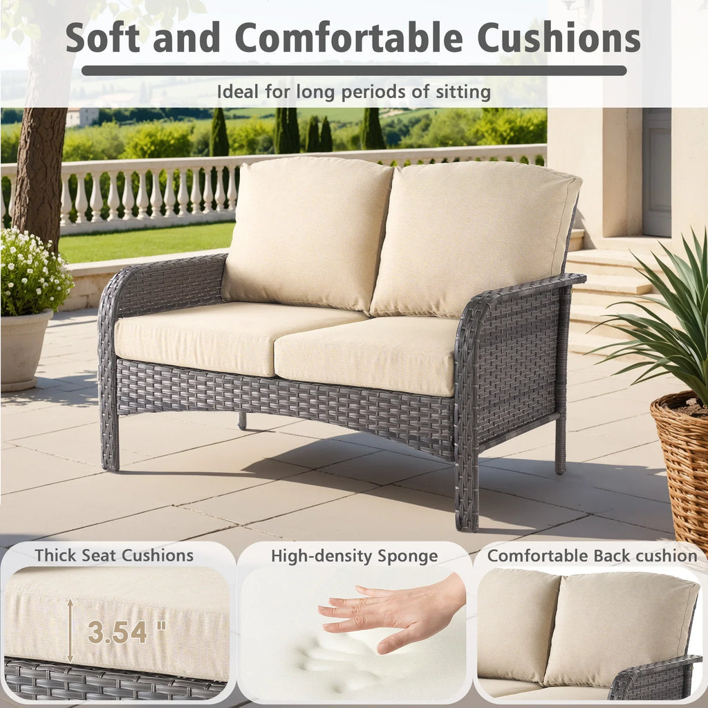 2026 NewOvios 5 Pieces Outdoor Patio Furniture Set High Back All Weather Wicker Conversation Set with Swivel Chairs & Coffee Table, Dark Gray