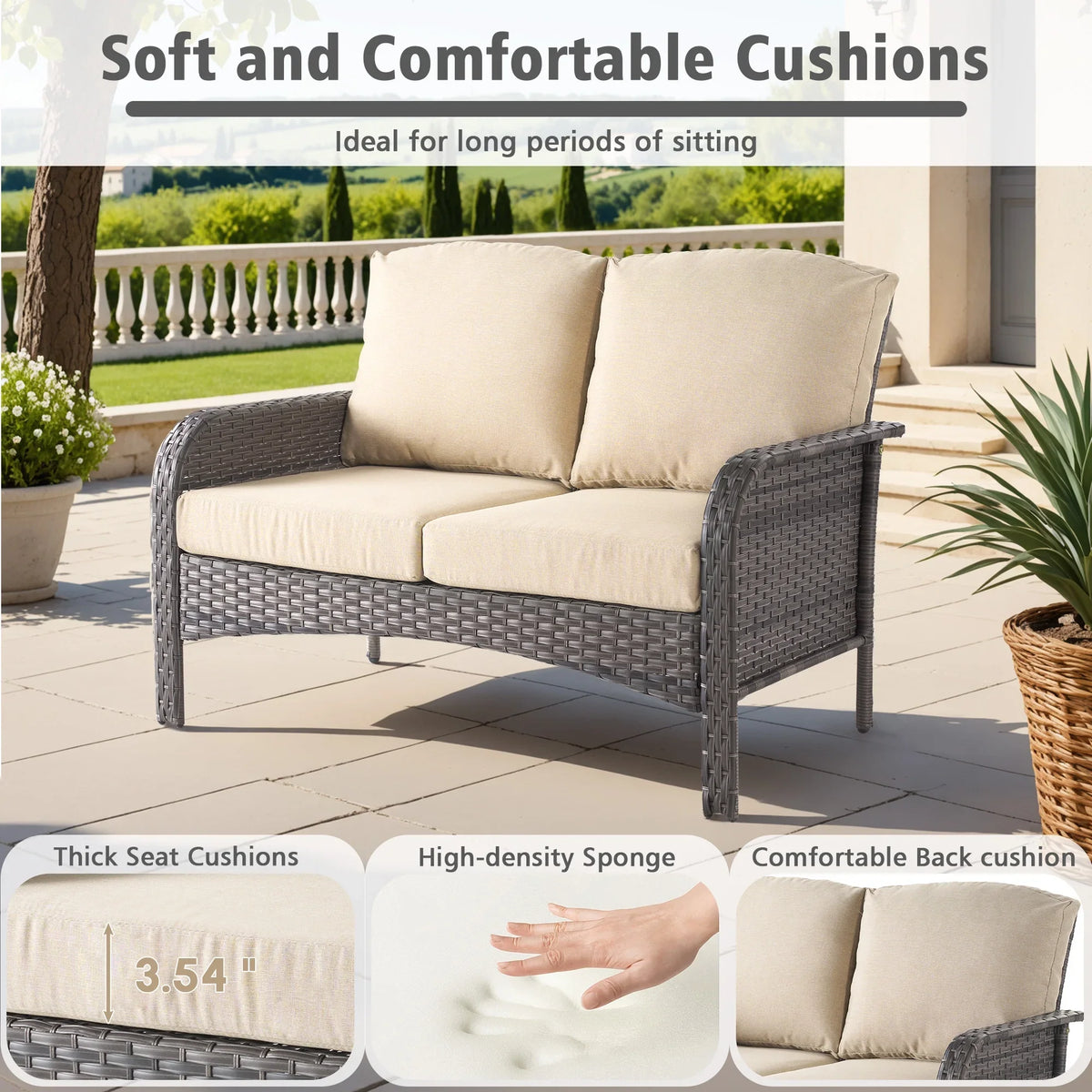 2026 NewOvios 5 Pieces Outdoor Patio Furniture Set High Back All Weather Wicker Conversation Set with Swivel Chairs & Coffee Table, Dark Gray