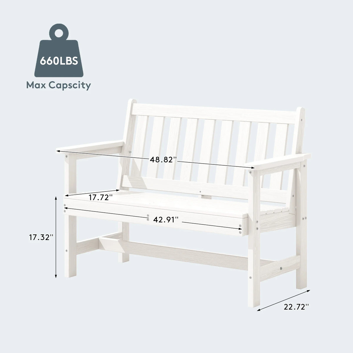 2026 NewSERWALL Outdoor Bench for 2-Person, Weather-Resistant HDPE with Aluminum Reinforcement, Supports 660 lbs, Comfortable Seating for Patio, Garden, and Porch, Black