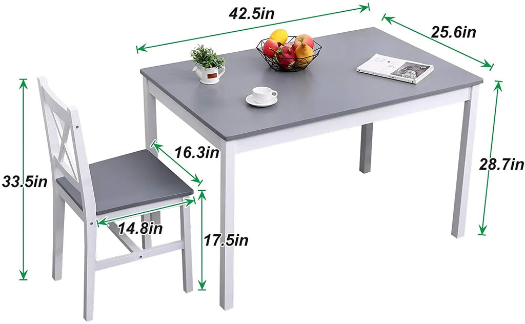 2026 NewSoges 5 Pieces Dining Table Set, Pine Wood Kitchen Dining Table with 4 Chairs, Wood Rectangular kitchen table and chairs for 4, Small Dining Set for Bar Dining Room Breakfast Nook, White and Gray