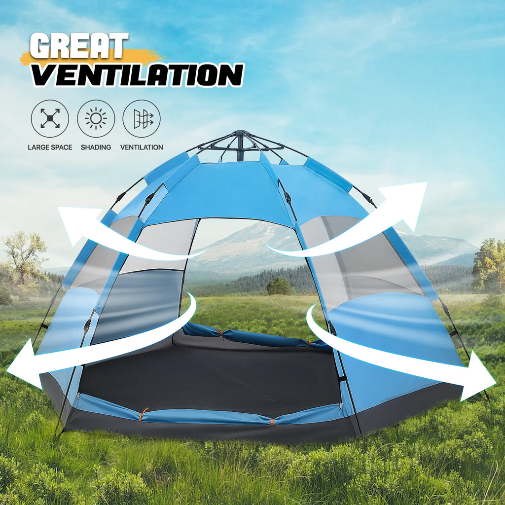 MADOG Set of 3 Camping Tent + Chairs, 4 Person Dome Tent and 2 Foldable Camping Chairs Combo with Cooler Bag and Cup Holder for Backpacking Hiking Traveling, Blue