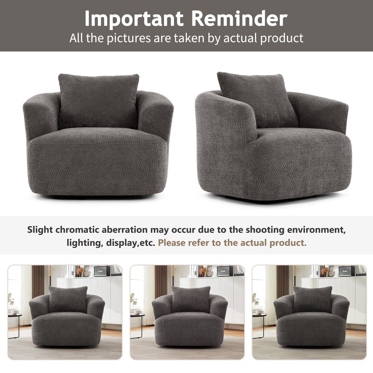 Harper & Bright Designs 360- Swivel Accent Chair, Barrel Chair Swivel Upholstered Sofa Chair with Cushion for Living Room Office, Beige