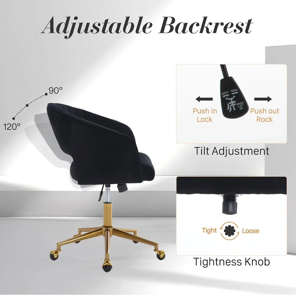 2026 NewHome Office Swivel Desk Chair, Modern Velvet Vanity Chair, Height Adjustable Armchair with Gold Base, Ergonomic Office Chair for Task Study Computer Room, Beige