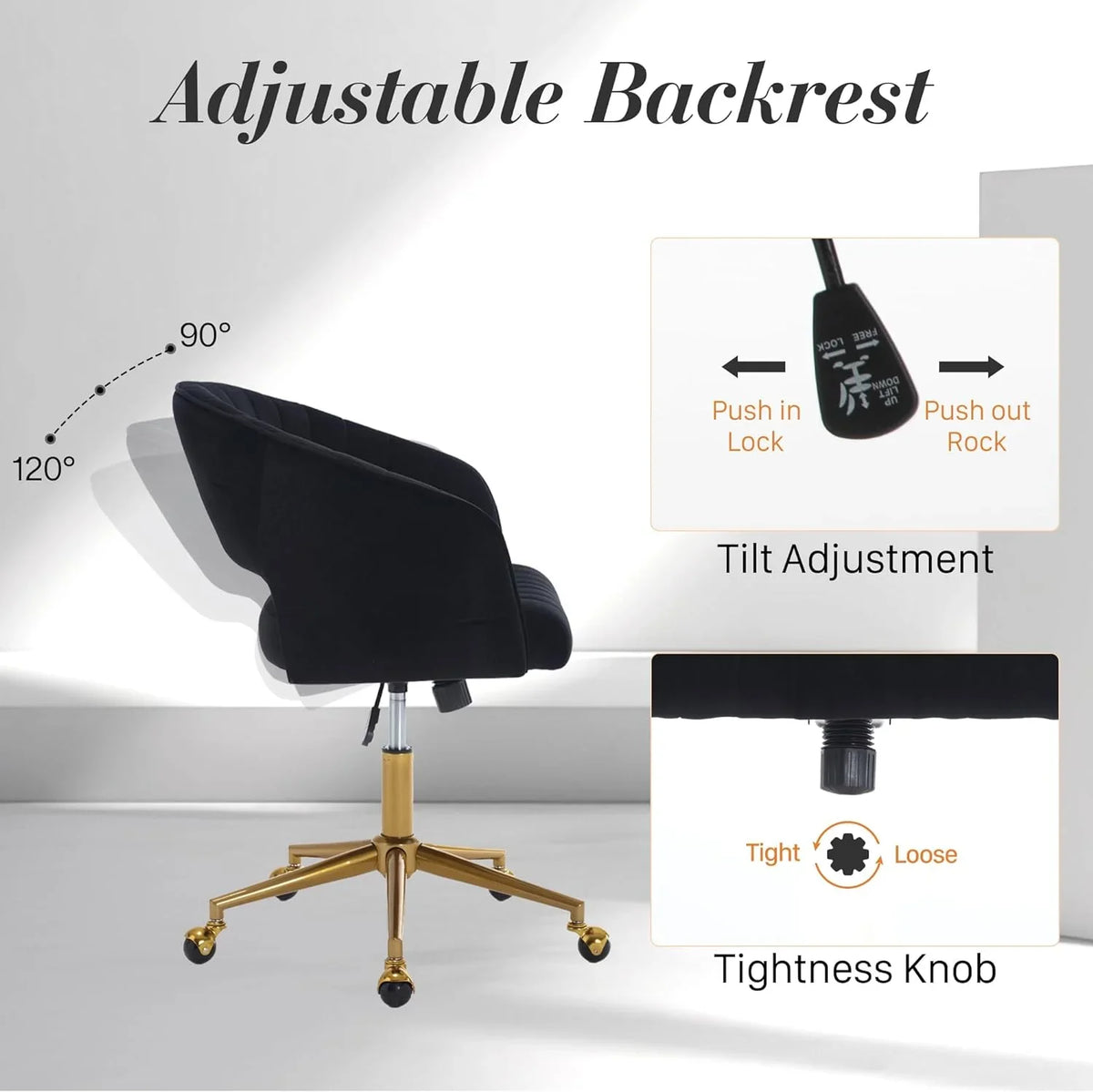 2026 NewHome Office Swivel Desk Chair, Modern Velvet Vanity Chair, Height Adjustable Armchair with Gold Base, Ergonomic Office Chair for Task Study Computer Room, Beige