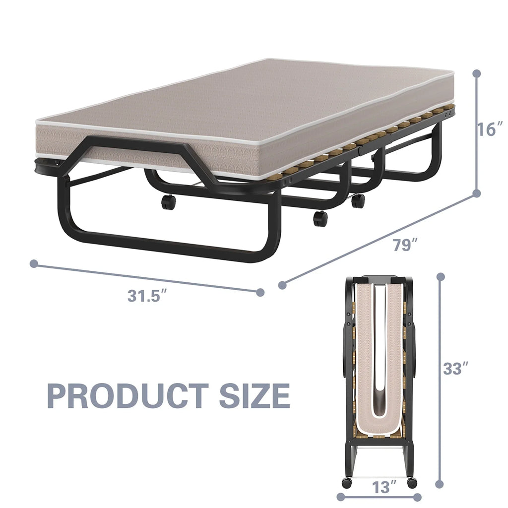 2026 NewGymax Folding Bed w/ Memory Foam Mattress Rollaway Metal Guest Bed Sleeper Made in Italy