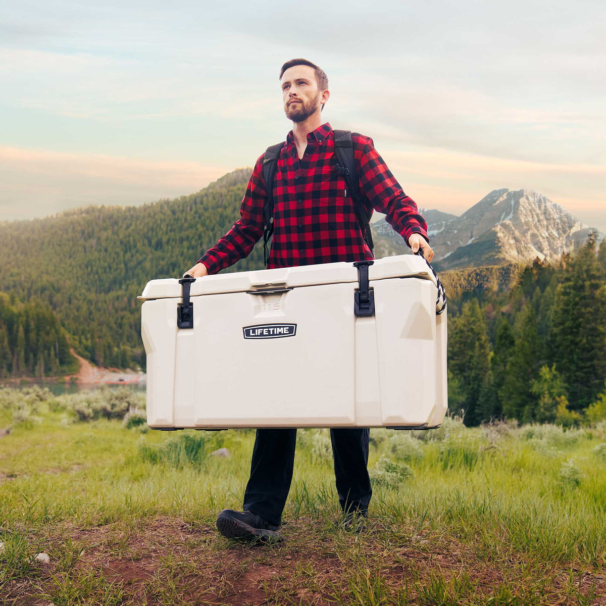 Lifetime 65 qt Bear-Resistant Camping Cooler, Premium High Performance, Ice Retention, Hard Cooler, 75 Can Capacity, Arctic White (91108)