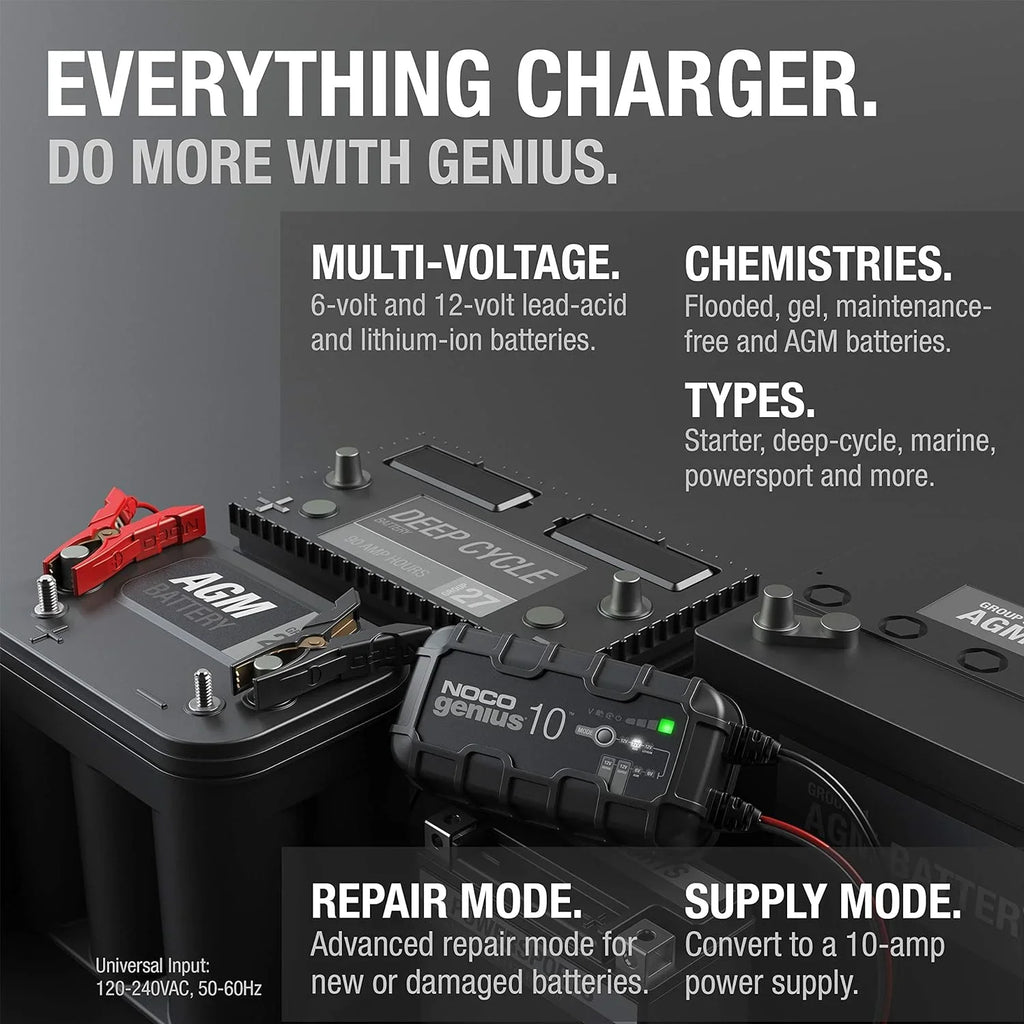 2026 NewNOCO GENIUS10: 10A 6V/12V Smart Battery Charger, Maintainer and Desulfator