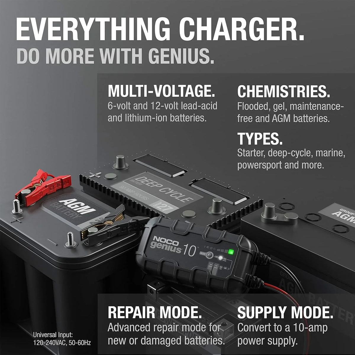 2026 NewNOCO GENIUS10: 10A 6V/12V Smart Battery Charger, Maintainer and Desulfator