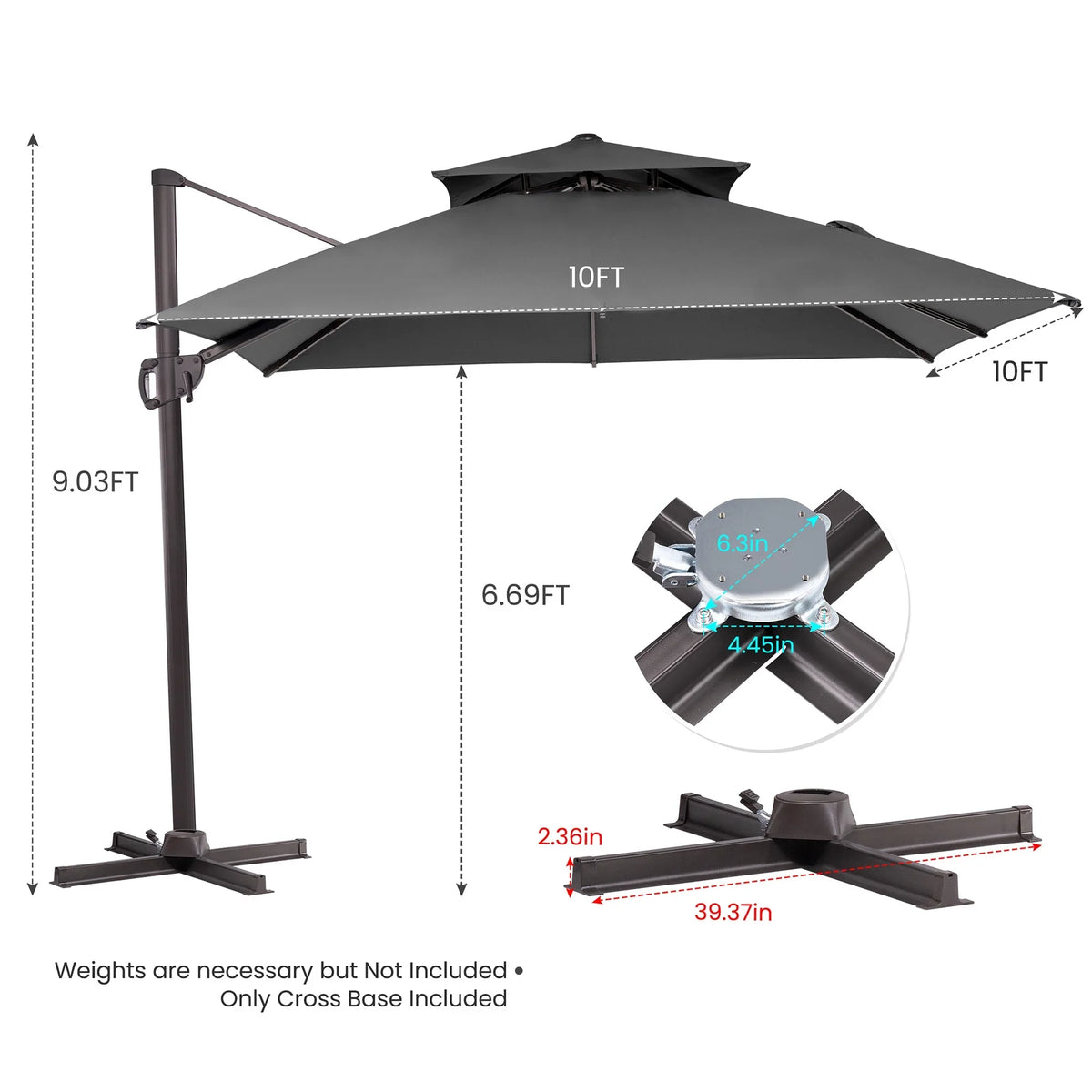 2026 NewPellebant 10 ft. x 10 ft. Square Double Top Patio Cantilever Umbrella, Navy Blue