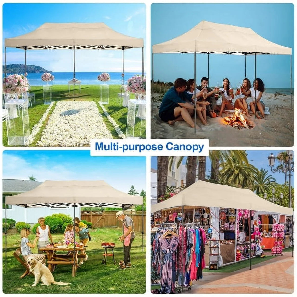 SANOPY 10'x20' Pop Up Canopy Waterproof Folding Tent Outdoor Easy Set-up Instant Tent Heavy Duty Commercial Wedding Party Shelter with 6 Removable Sidewalls, 4 Sandbags, Roller Bag, Black