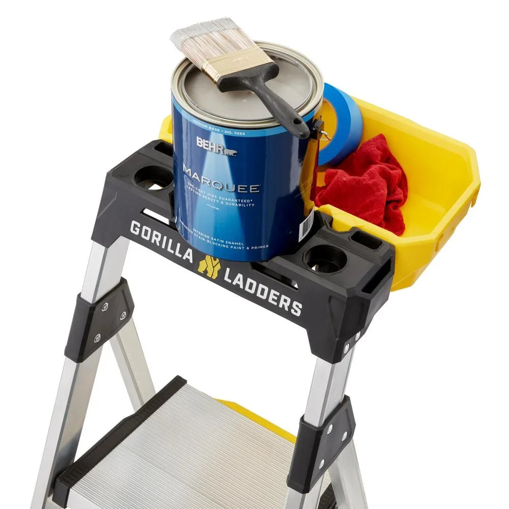 2026 NewGorilla Ladders Removable Dual Platform Heavy Duty Ladder With Project Bucket, 5.5 ft, Aluminum, Multicolor