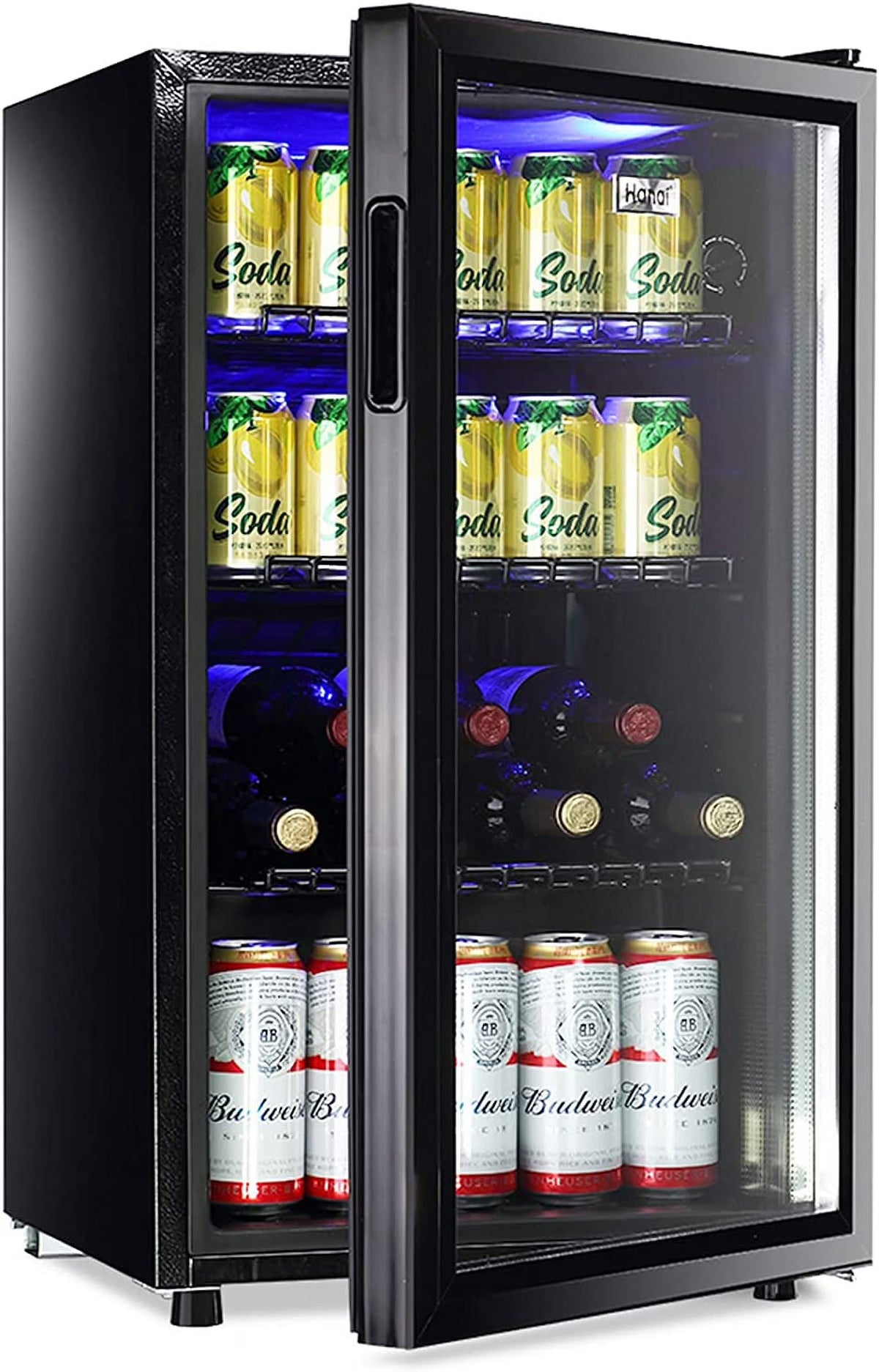 2026 NewWANAI Compact Beverage Refrigerator, 100 Can Capacity, Glass Door, Black Stainless Steel