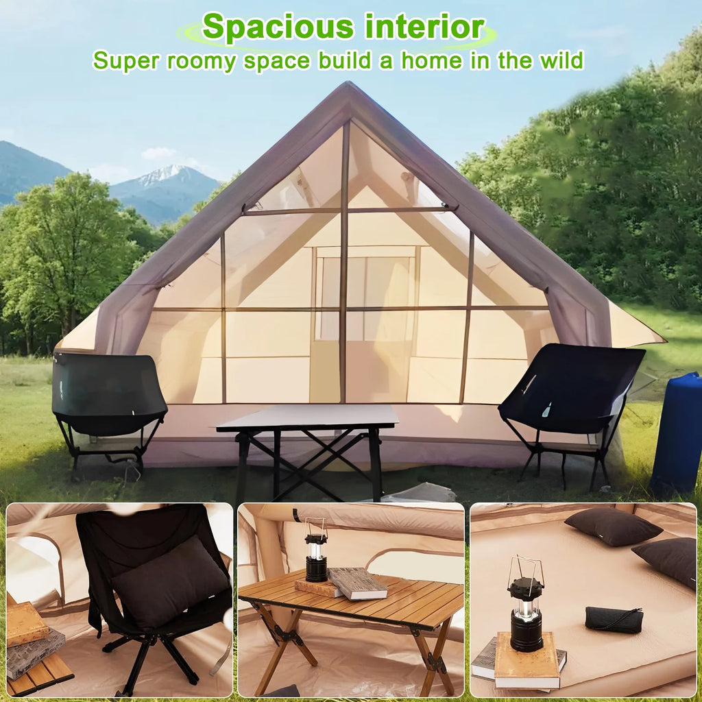 Wilitto Inflatable Tent for Camping, 1-6 Person Blow-up Air Tent, Easy Setup Waterproof Windproof Cabin Tent, 4 Seasons Family Glamping Tent House _Beige
