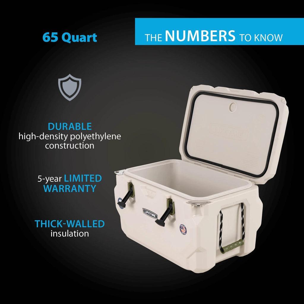 Lifetime 65 qt Bear-Resistant Camping Cooler, Premium High Performance, Ice Retention, Hard Cooler, 75 Can Capacity, Arctic White (90997)