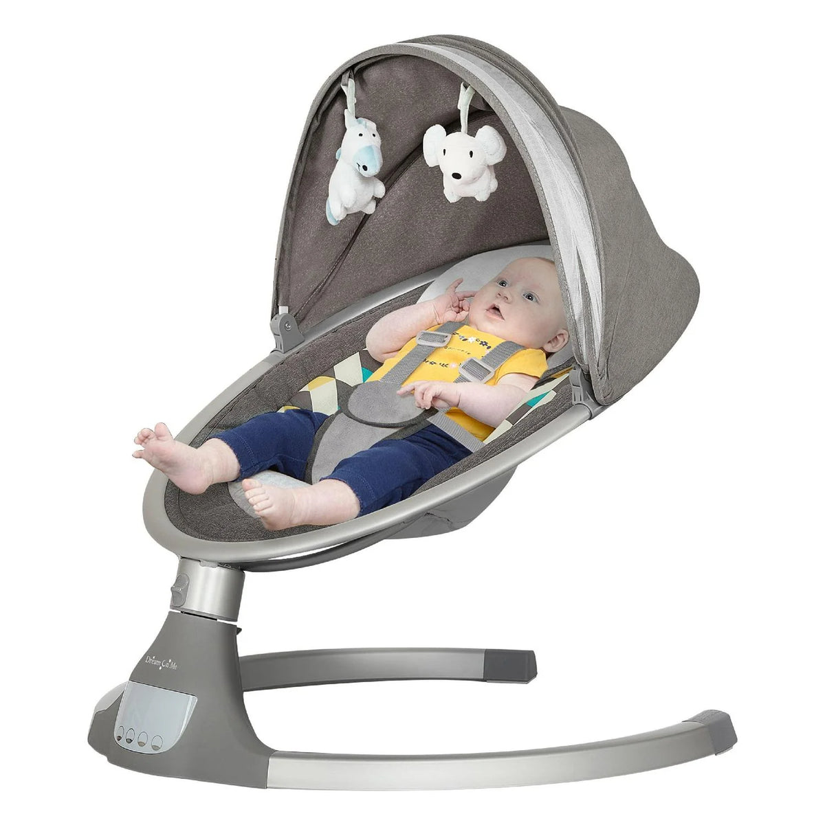 2026 NewDream On Me Zazu Baby Swing. Baby Swing for Infant. 5 - Swinging Speed. Two Attached Toys. Bluetooth Enabled and Remote Control. Grey and Blue
