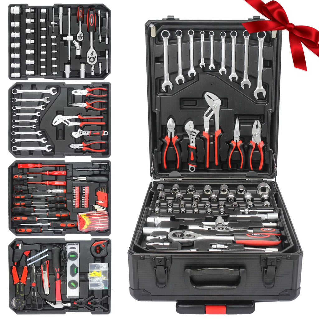 799 Pieces Professional Mechanics Hand Tool Set, Mobile Tool box on Wheels W/Ratchets&Socket, Screwdriver, Tongs, 4-layer Tool Case & Tool Kit, Silver